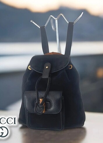 GUCCI Mini Bamboo Black Leather/Suede Backpack 