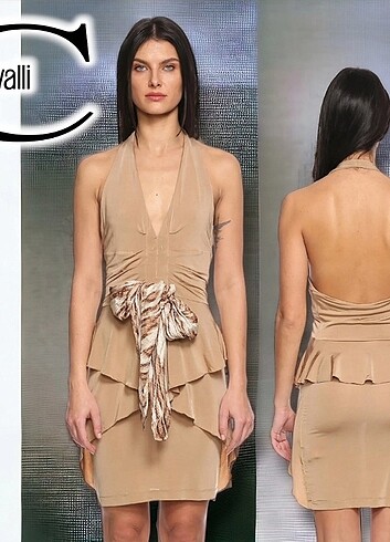 JUST CAVALLİ Volanlı Bej Elbise ( 42 Beden )