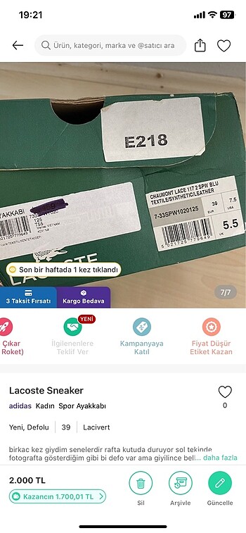 38 Beden lacivert Renk Lacoste Sneaker