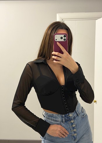 V Yakalı korse gömlek - Görsel 2