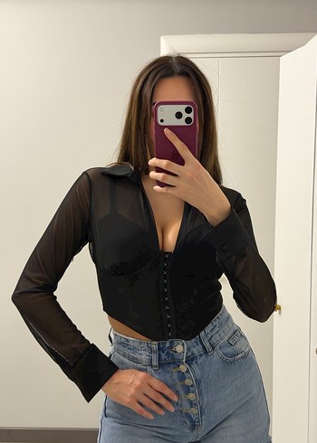 V Yakalı korse gömlek - Görsel 4