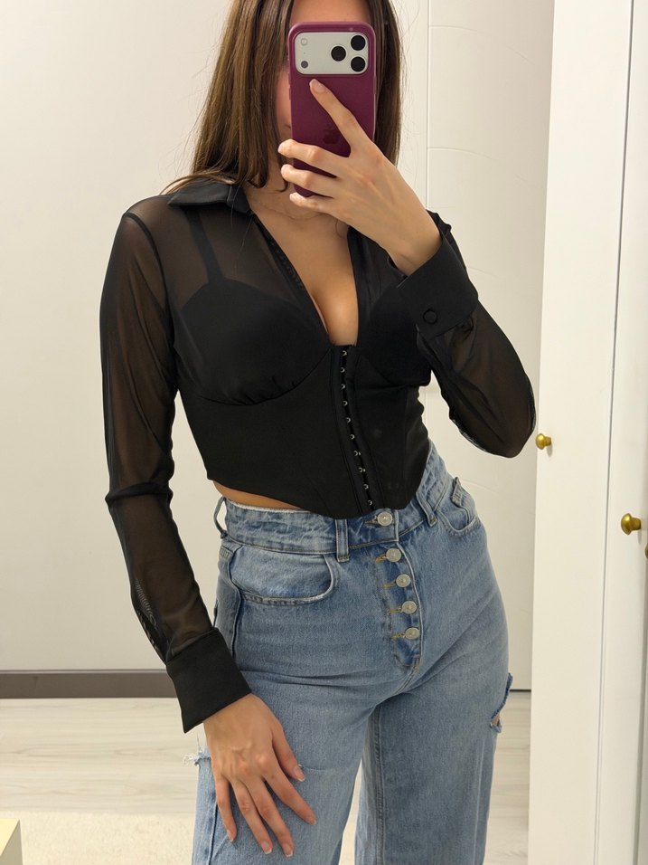 V Yakalı korse gömlek - Görsel 3