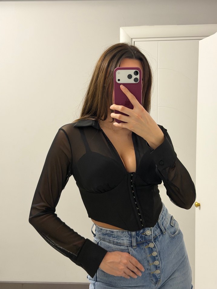 V Yakalı korse gömlek - Görsel 2