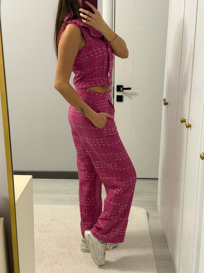 Düğmeli Pembe Kadın Takım - Görsel 3