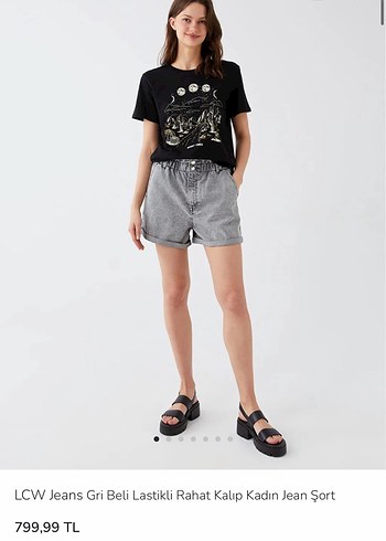Gri Düğmeli Kadın Kot Şort - Görsel 2
