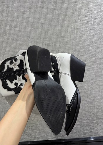 Beyaz Siyah Desenli Deri kovboy Bot - Görsel 3