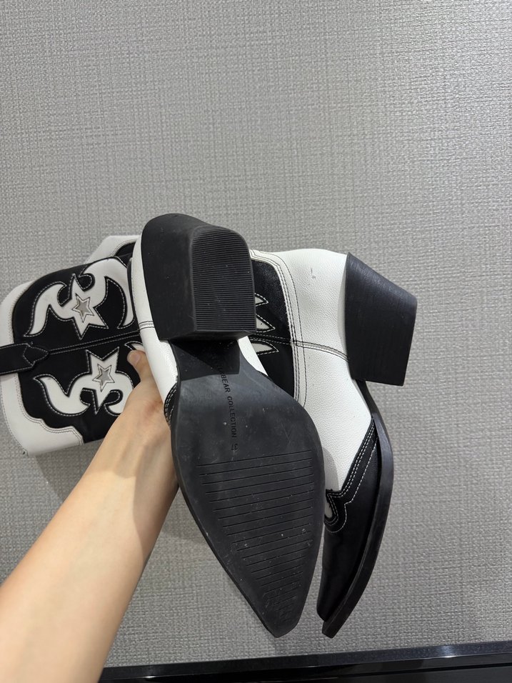 Beyaz Siyah Desenli Deri kovboy Bot - Görsel 3