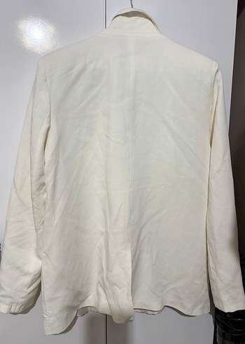 Düğmeli Beyaz Kadın Keten Blazer Ceket - Görsel 3