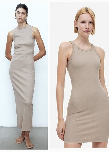 H&M ihraç malı ribanalı pamuklu dar elbise