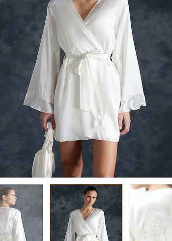 Nakışlı Beyaz Mini Kadın Sabahlık - Görsel 2