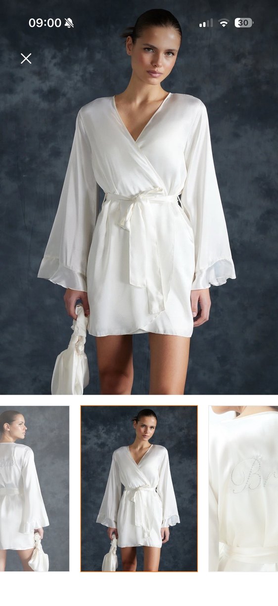 Nakışlı Beyaz Mini Kadın Sabahlık - Görsel 2