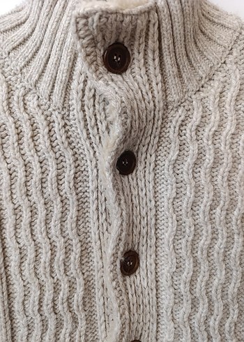 Bej Yüksek Yakalı Örgü unisex Hırka - Görsel 6