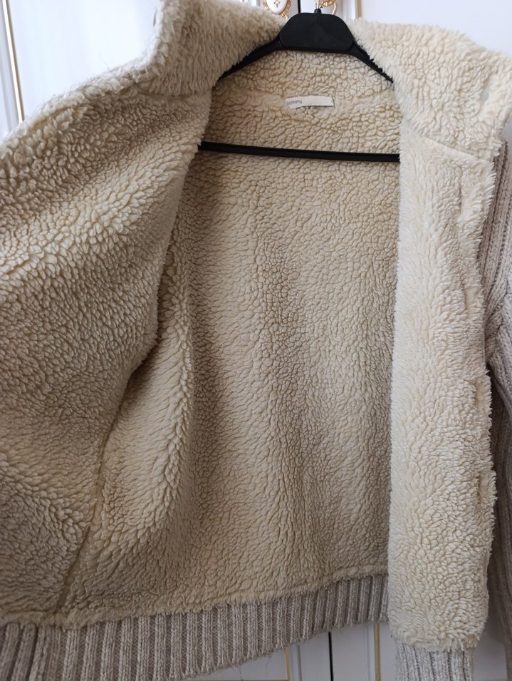 Bej Yüksek Yakalı Örgü unisex Hırka - Görsel 5