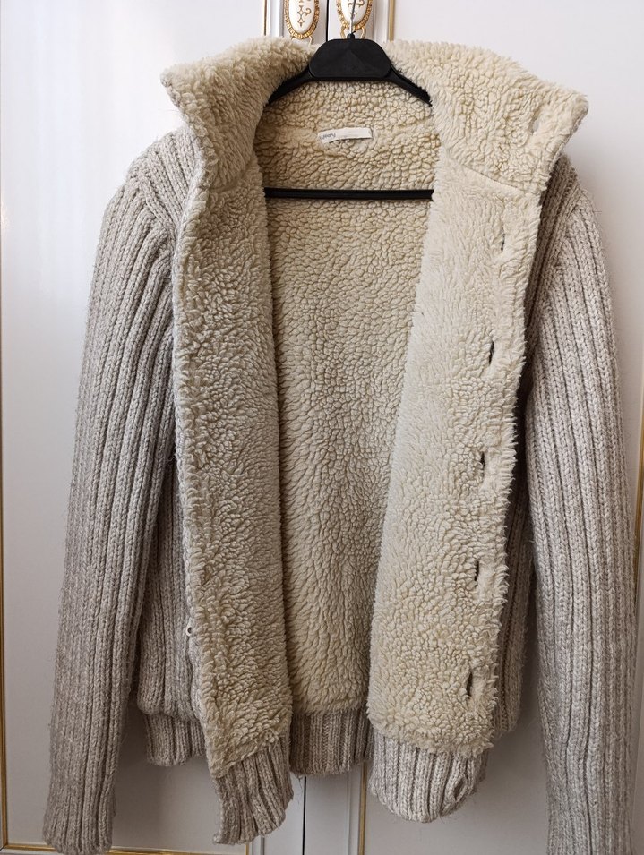 Bej Yüksek Yakalı Örgü unisex Hırka - Görsel 3