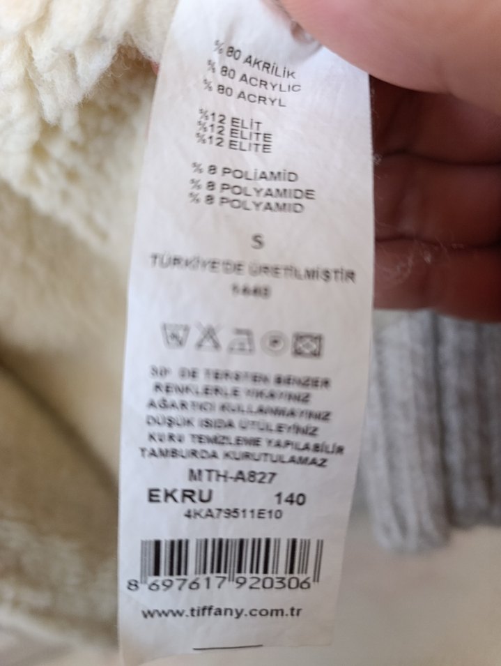 Bej Yüksek Yakalı Örgü unisex Hırka - Görsel 4