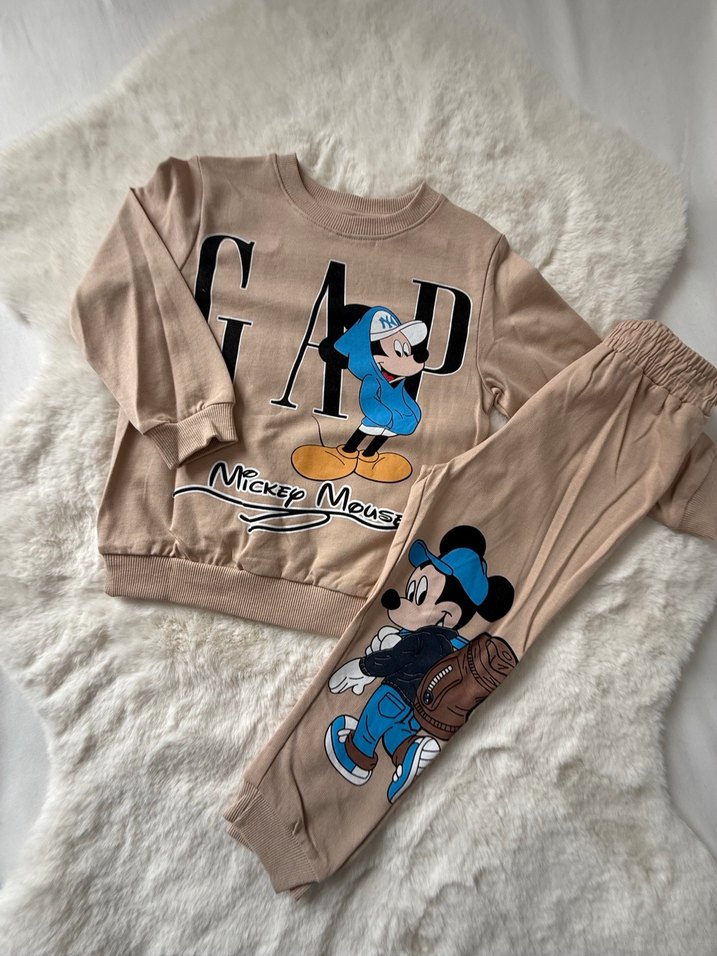 Erkek Çocuk Mickey Mouse Baskılı bej Takım - Görsel 2