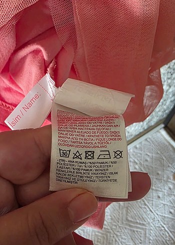 24-36 Ay Beden pembe Renk Pembe Kısa Kollu Tül Detaylı Kız Çocuk Elbise