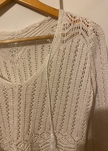 Bej Nakışlı Bohem Örgü Kadın Kazak - Görsel 2