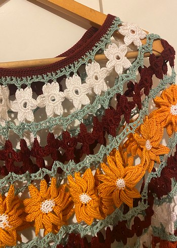 Çiçek Desenli Bohem Örgü Kadın Kazak - Görsel 2