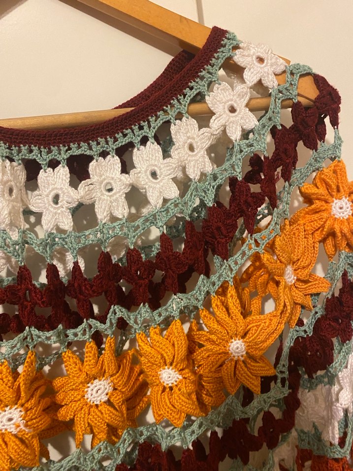 Çiçek Desenli Bohem Örgü Kadın Kazak - Görsel 2