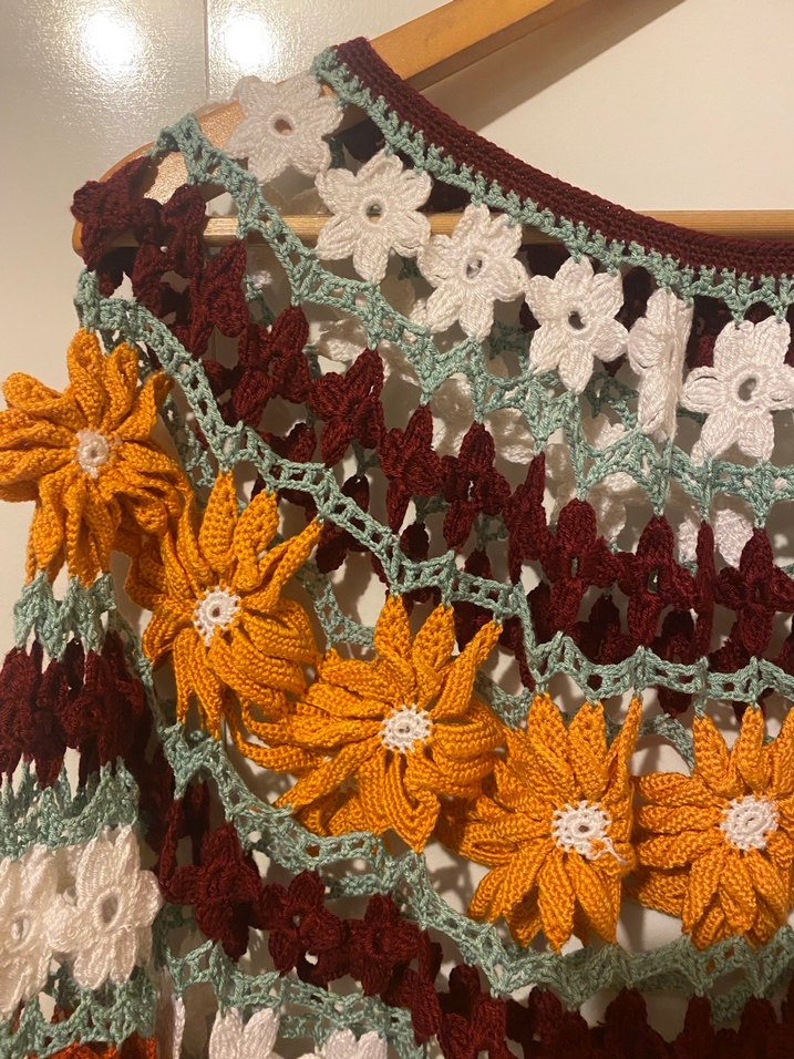 Çiçek Desenli Bohem Örgü Kadın Kazak - Görsel 3