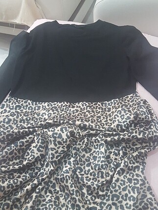 Siyah Leoparli uzun Elbise