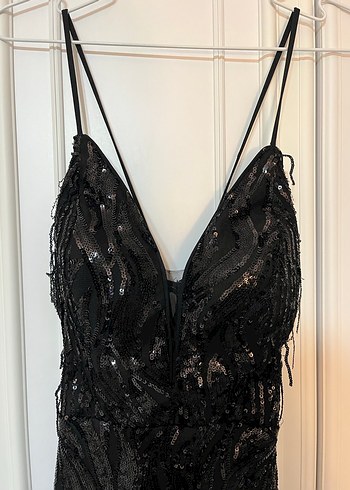 Siyah Pullu V Yaka Mini  Elbise - Görsel 4