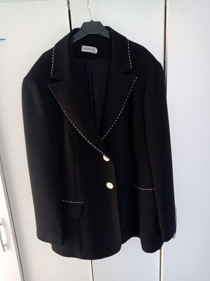 Uzun Kollu Siyah Kadın Blazer Ceket - Görsel 2