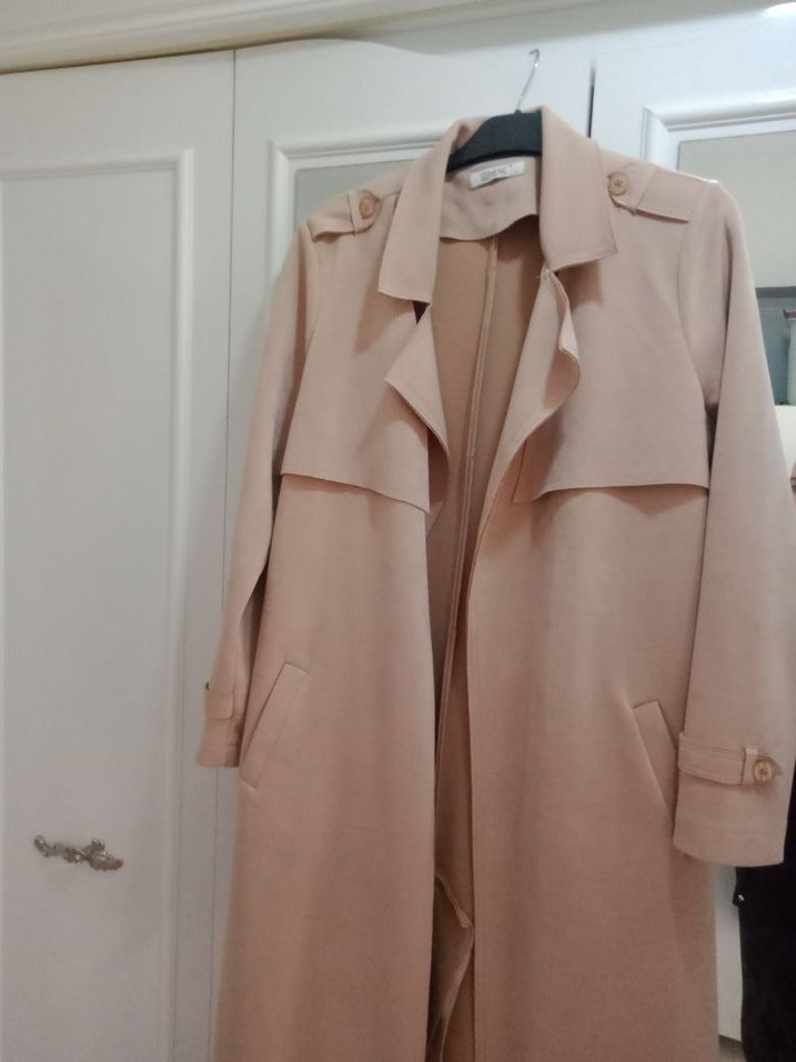 Bej Uzun Süet Kadın Trençkot - Görsel 3