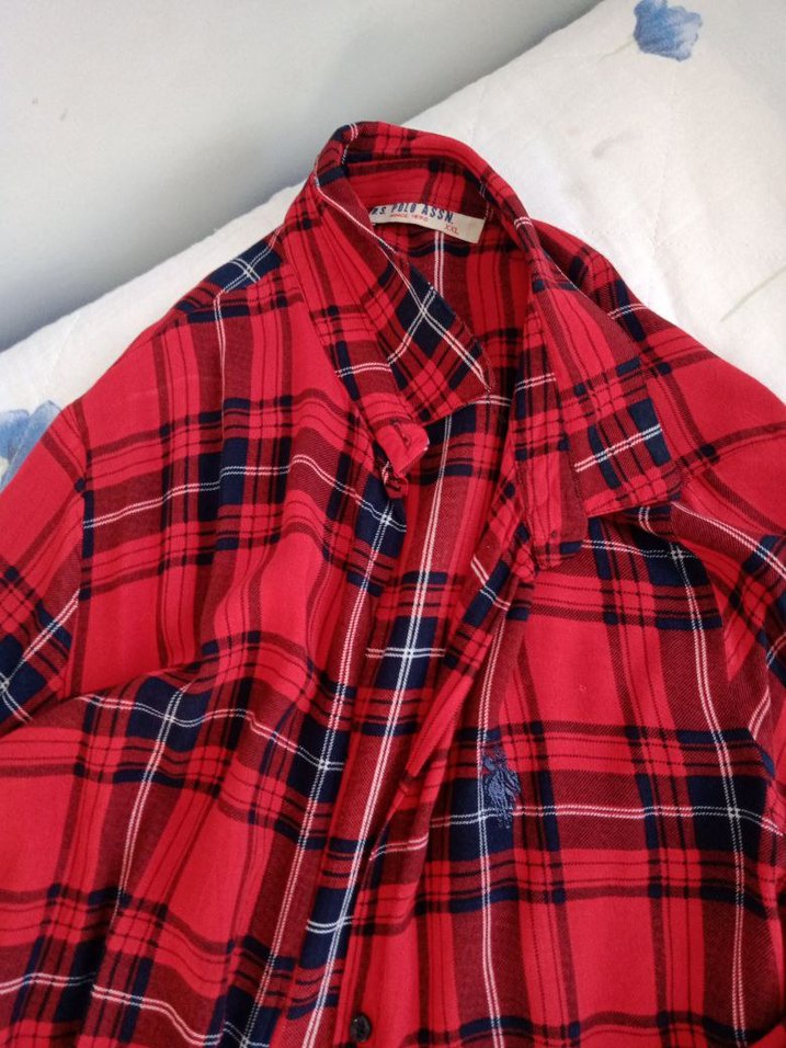 Uzun Kırmızı Ekose Kadın Gömlek - Görsel 2