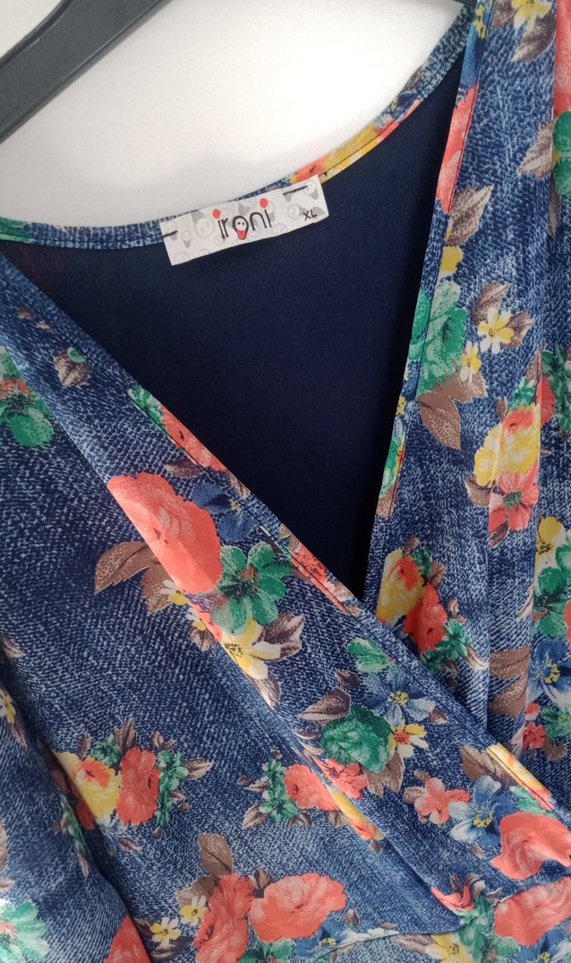 Mavi Çiçekli Uzun Bohem Kadın Elbise - Görsel 2