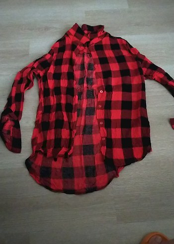 Kırmızı Ekoseli Uzun Kollu Kadın Gömlek