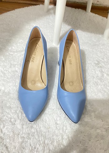 Mavi Kürklü Stiletto Topuklu Kadın Ayakkabı
