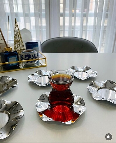 Lüx 6'lı Gümüş Dalga Model Paslanmaz Metal Çay Tabağı