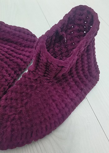 Bordo Örgü Kız Çocuk Sıcak Ev Terliği - Görsel 2