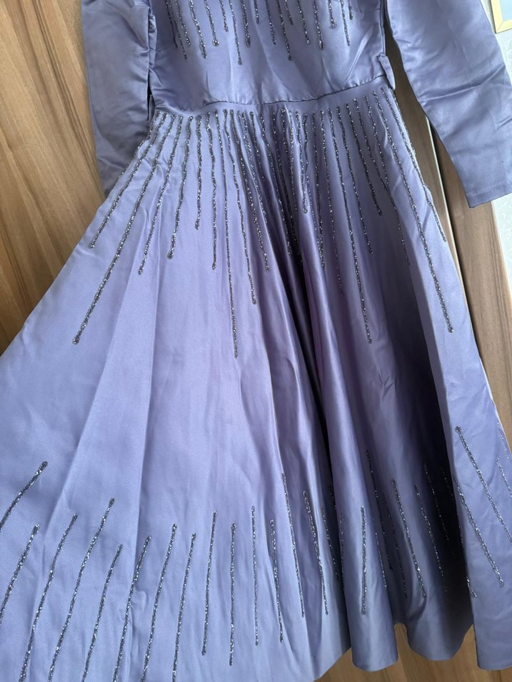 Mor Uzun Kolay Kesim Tesettür abiye - Görsel 2