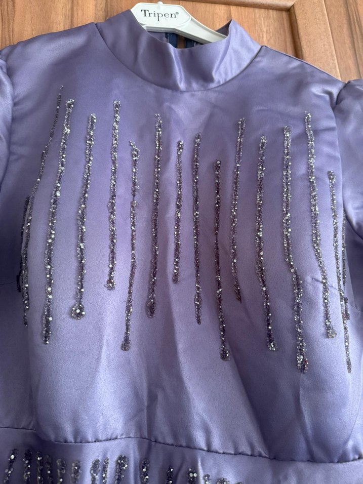 Mor Uzun Kolay Kesim Tesettür abiye - Görsel 3