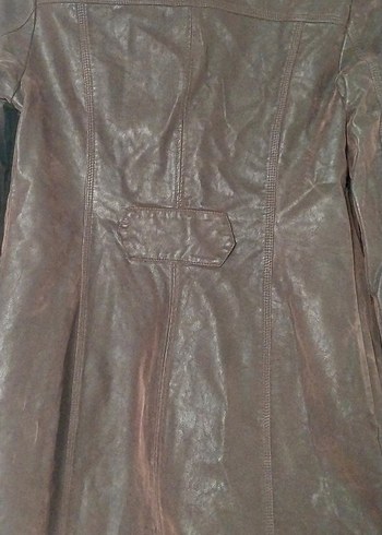 Düğmeli Kahverengi Deri Kadın kaban mont trençkot - Görsel 5