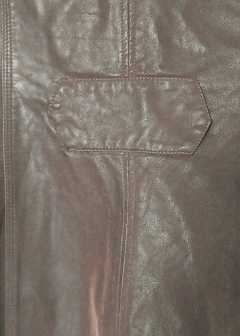 Düğmeli Kahverengi Deri Kadın kaban mont trençkot - Görsel 7