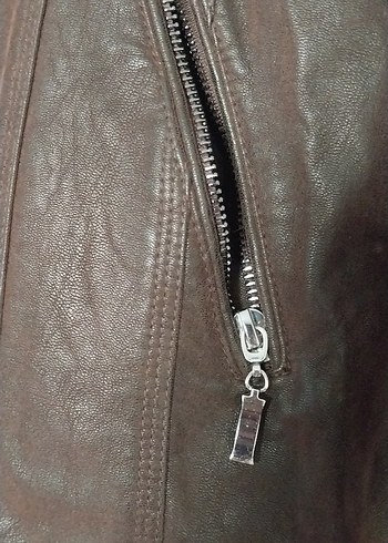 Düğmeli Kahverengi Deri Kadın kaban mont trençkot - Görsel 3