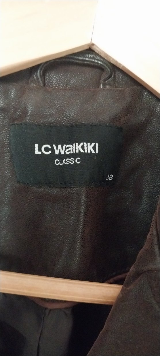 Düğmeli Kahverengi Deri Kadın kaban mont trençkot - Görsel 2