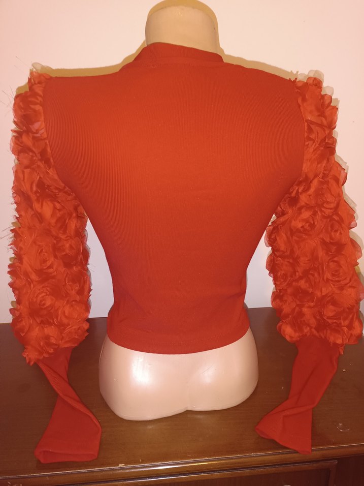 Kırmızı Fırfırlı Uzun Kollu Kadın Bluz - Görsel 2