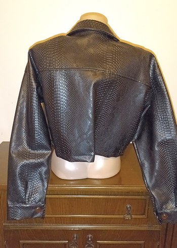 Siyah Yılan Desenli Deri Kadın Ceket - Görsel 3