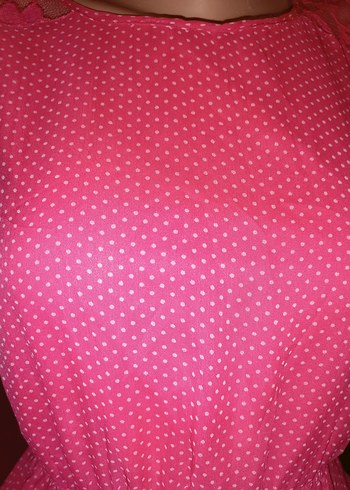 Puantiyeli Dantelli Pembe Midi Elbise - Görsel 2