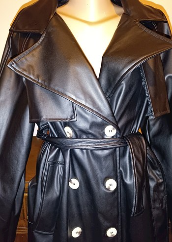 Kahverengi Deri Kemerli Uzun Kadın Trençkot - Görsel 2