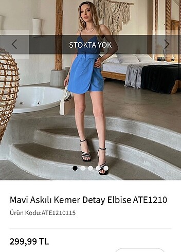 s Beden mavi Renk Askılı dekolte de detay elbise