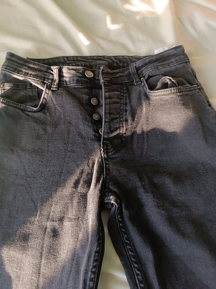 Düğmeli Gri Kadın Midi Boy Bol Kesim Jean - Görsel 2