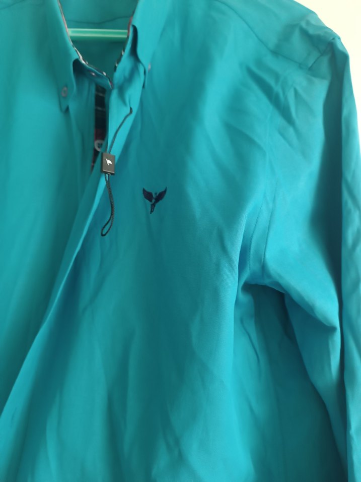 Turkuaz Düğmeli Erkek Gömlek - Görsel 3