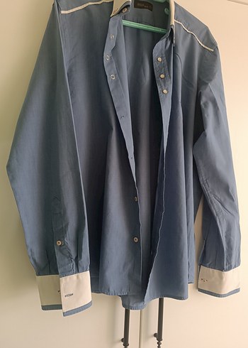 Erkek Mavi Denim Gömlek, Düğmeli, Uzun Kollu - Görsel 2