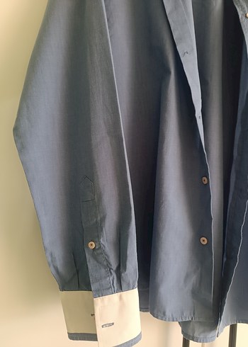 Erkek Mavi Denim Gömlek, Düğmeli, Uzun Kollu - Görsel 3